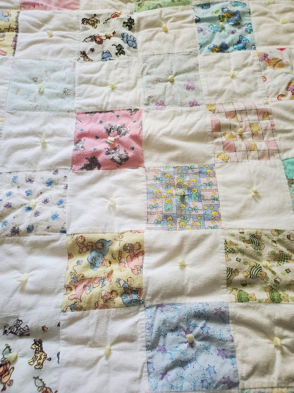Vintage Hand Made Yarn Tied Baby Crib Patch Quilt